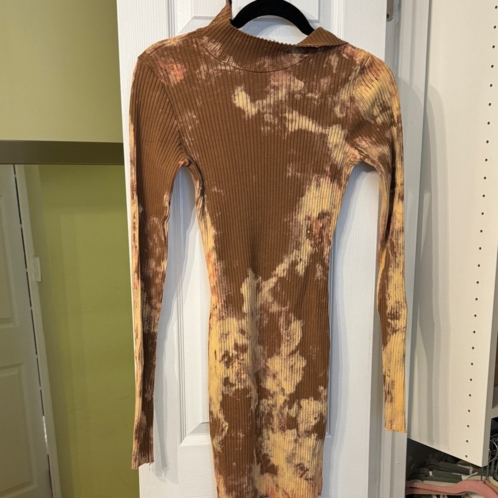 Cotton Citizen Brown and Yellow Tie-Dye Long Sleeve Dress